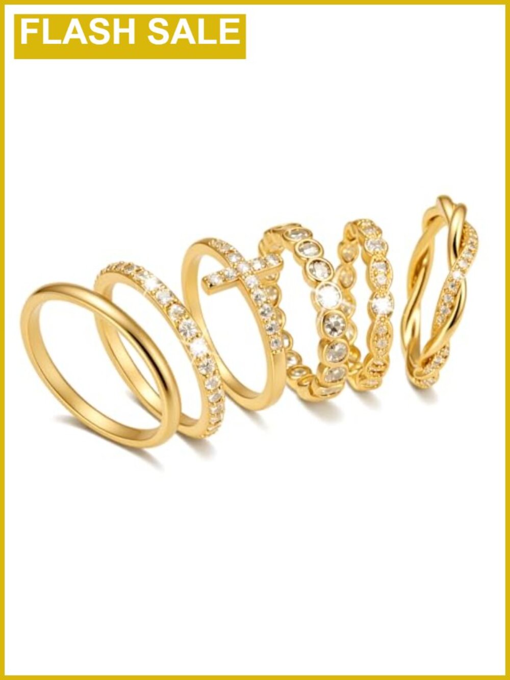 14k Gold Plated Stackable Rings Set CZ Pave Stacking Jewelry Size 6-10